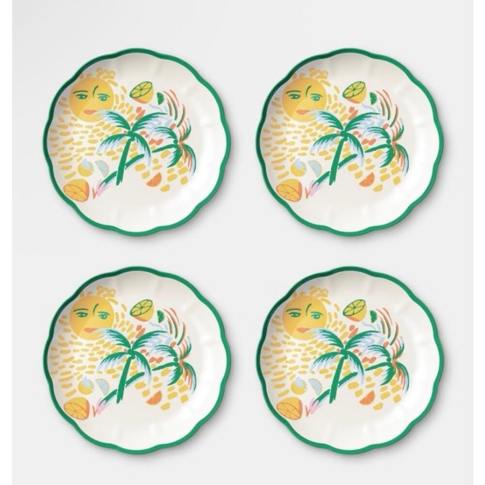 NWT Roller Rabbit Set of 4 9” Salad Plates Melamine Dishwasher Safe BPA Free